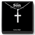Silver cross necklace for son in a black gift box with an inspirational message card - Necklace with To My Son (Love Dad) Card Set 6