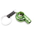 Green metal turbocharger keychain with rotating blades and black leather strap - Green