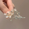 Silver deer brooch with clear rhinestones and white cat-eye stone antlers for suits - 276# Little Deer