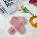 Pink plush faux rabbit fur scarf for children featuring a soft cross-wrap design - Plain Deep Pink (No Cartoon)