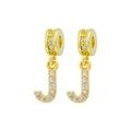 Golden letter J pendant earring with sparkling zircon stones in a minimalist style - Letter-J