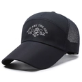 Black mesh trucker hat with white 1982 embroidery and breathable polyester netting - Adjustable / Navy Blue