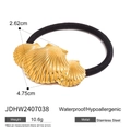 Coletero de concha dorada de acero inoxidable con goma elástica negra para coleta alta - Estilo de Concha Dorada (JDHW2407038)