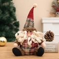 Handmade Christmas gnome plush with burlap hat and wooden button for holiday decor - Santa Claus