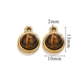Pendente tondo dorato con pietra naturale occhio di tigre per creazione gioielli - Piccolo (13mm x 10mm) / Occhio di tigre