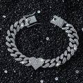 Hip hop silver heart cuban link bracelet with sparkling rhinestones for men and women - Bracelet (20cm) / Silver