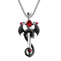 Vintage draak en zwaard ketting met rode edelstenen aan een zilveren ketting - Rode synthetische edelsteen met roestvrijstalen ketting (heren)