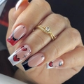 Unghie finte a pressione con cuori e labbra nero rosso bianco per San Valentino - Medio Lungo / Quadrato Europeo / Nero Rosso Bianco Stampa a Cuore
