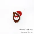 Handmade brown felt Christmas bear pendant with red hat and bow, size 12cm x 9cm - Christmas Bear