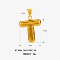 Polished gold stainless steel puffy letter T pendant with 5.3g weight and 1.7cm size - Letter T - Gold