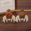 Bruine acryl spinnen oorbellen met amber textuur aan gouden standaard voor Halloween feesten - Marmeren Bruine en Crèmekleurige Spin (01 白K11550)