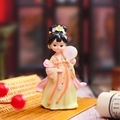 Cute Q-version Tang Dynasty lady resin figurine wearing pink Hanfu holding a silk fan - Small Fan Lady