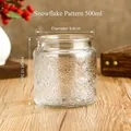 Embossed glass storage jar with snowflake pattern and bamboo lid, 500ml capacity - Snowflake Style / 500ml