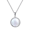 Bohemian style necklace with silver chain and iridescent white mother of pearl pendant - White Shell 14K Gold Plated Approx. 3.1g