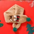 Close-up of plush brown Christmas scarf with green pom poms and cute reindeer design - Scarf - Khaki