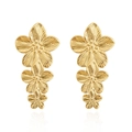 Macro shot of gold ginkgo leaf earrings with layered three-petal floral design - Triple Layer Flower Drop Design (ER24Y0302)