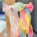 Rainbow gradient tulle bow hair clips with teardrop rhinestone accents for girls - Set Light Blue And Rainbow With Gemstone