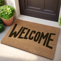 Brown coconut fiber doormat with black 'WELCOME' text for outdoor entrance - 100*150cm / Happy Welcome