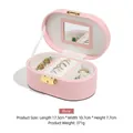 Portagioie ovale rosa portatile in pelle con specchio interno e doppio scomparto - Rosa
