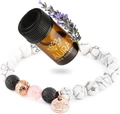 Pink zebra and black lava stone essential oil bracelet set with a lotus charm - Howlite & Lava Stone