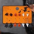6-Paar Halloween-Ohrring-Set mit schwarzen Spinnen und orangefarbenen Kürbis-Designs - 6 Paare/Halloween-Serie