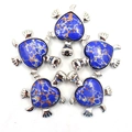 Zilveren schildpadhangers met hartvormige blauwe getextureerde stenen in een set van 5 - 5-delige set / Gemêleerd Blauw
