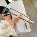 Oversized rimless flat top sunglasses with silver metal studs and thin temples - Gold Frame Clear Lens