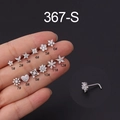 Detailed set of 12 silver 20G stainless steel L-shaped nose studs with cubic zirconia - Style (1#) / Silver