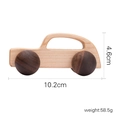 Mini walnut wood toy car for kids in natural finish measuring 10.2cm by 4.6cm - Maple Sedan with Black Walnut Wheels