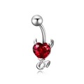 Silver devil heart belly button ring with red gemstone and polished metallic spheres - Silver Red Zirconia (03)
