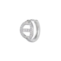 Silver geometric hoop earring featuring a pavé diamond encrusted H letter design - Geometric H Style (EK00196) / Silver