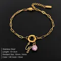 Elegante 14K vergulde roestvrijstalen armband met letter G en roze kristallen bedels - Letter G