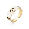 Detail of 18K gold-plated ring showing colorful enamel heart and evil eye patterns - Adjustable Open / 12153-White Heart Evil Eye