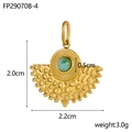 Pendentif éventail en acier inoxydable doré avec une pierre naturelle verte ronde - FP29070B-4 Style Malachite