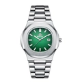 Lekexin ultra-thin men's business watch with green horizontal dial and steel strap - Silver Case Green Dial