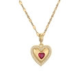 Collar dorado minimalista con colgante de corazón rojo y borde de pequeños cristales - Rosa Rojo