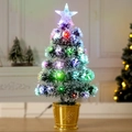 Mini artificial fiber optic Christmas tree with colorful LED lights and gold pot base - 60CM Snowflake Leaf Colorful Full Light Tree Plug-in Gold Pot