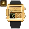 Men's luxury gold dual display quartz watch with black silicone strap and complex dial - Gold Case Black Strap (P997)