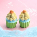 Macro shot of two resin miniature cupcakes with colorful frosting for DIY crafts - Double Cream Cupcake - Matcha Green Base
