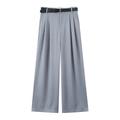 Pantalon large gris avec ceinture noire en cuir pour un style élégant moderne - XS / Bleu gris