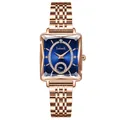 Orologio rettangolare di lusso da donna con cinturino oro rosa e quadrante blu diamante - Blu scuro