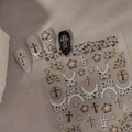 Nail stickers set with leopard print and vintage cross patterns for DIY manicure designs - Leopard Print Vintage Cross Flower (CO-512) / Gold