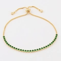 Adjustable gold tennis bracelet featuring round-cut green cubic zirconia stones - Round Green Zircon 2.5mm Bracelet