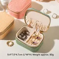 Mini velvet travel jewelry box with crocodile texture and zipper in pink, yellow, and green - Large Teal Green (PU Leather)