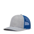 Outdoor curved brim trucker hat in grey fabric with breathable blue mesh backing - Adjustable / Grey + Royal Mesh