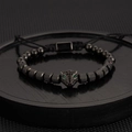 Men's black bead bracelet featuring a leopard head charm with green zircon eyes - Black Leopard Pineapple Bead Bracelet