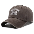 Retro washed dark grey cotton baseball cap featuring white Brooklyn 1634 embroidery - Adjustable / Coffee