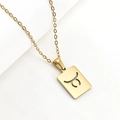 Collana quadrata con segno zodiacale Toro traforata in finitura oro lucido - Set Collana (Con Catena a Croce) / Toro