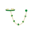 Close-up of gold chain earring set with vibrant green zircon stones and ear cuff - 23-Gold Green Zirconia Ear Cuff Chain(Single)