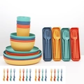Colorful wheat straw dinnerware set with bowls, plates, cups and portable cutlery kits - Mixed Colors Round Plate 52pcs Set